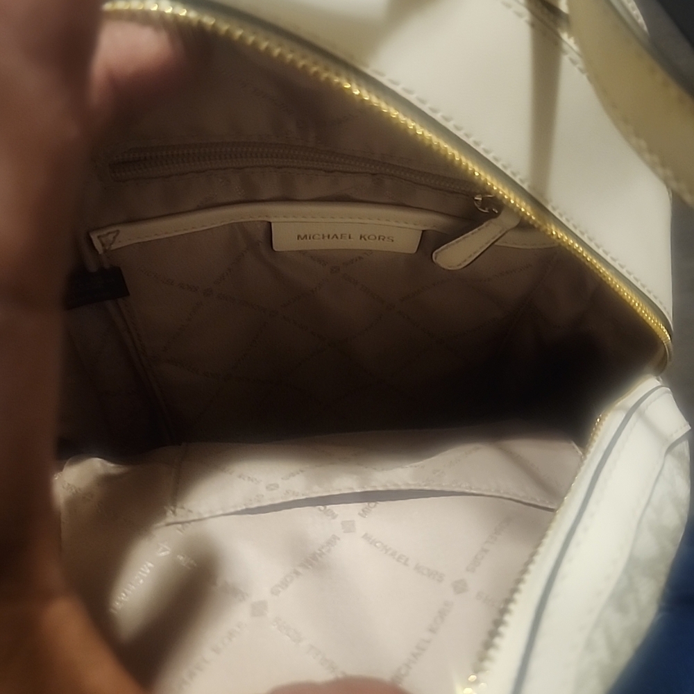 Michael Kors Cream Monogram Backpack with Gold Accents - Picture 14 of 16